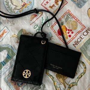 Tory Burch Black Quilted Card Holder with Gold Logo